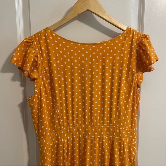 Rachel Parcell Linen Blend Polka Dot Button Front Midi Dress Orange Citrus M - Picture 11 of 16